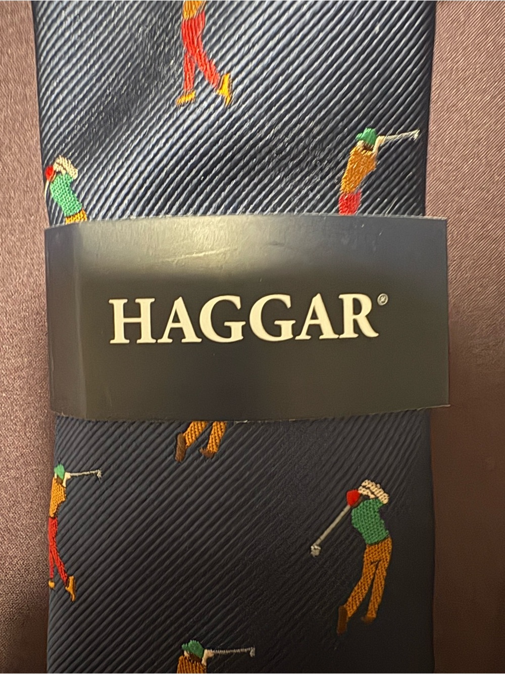 Haggar Navy Silk Tie with Multicolor Golfer Motif